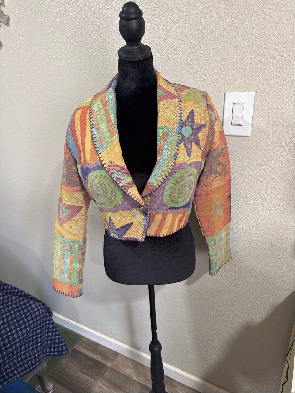 Rhonda stark vintage cropped Multicolor Abstract Print Blazer -